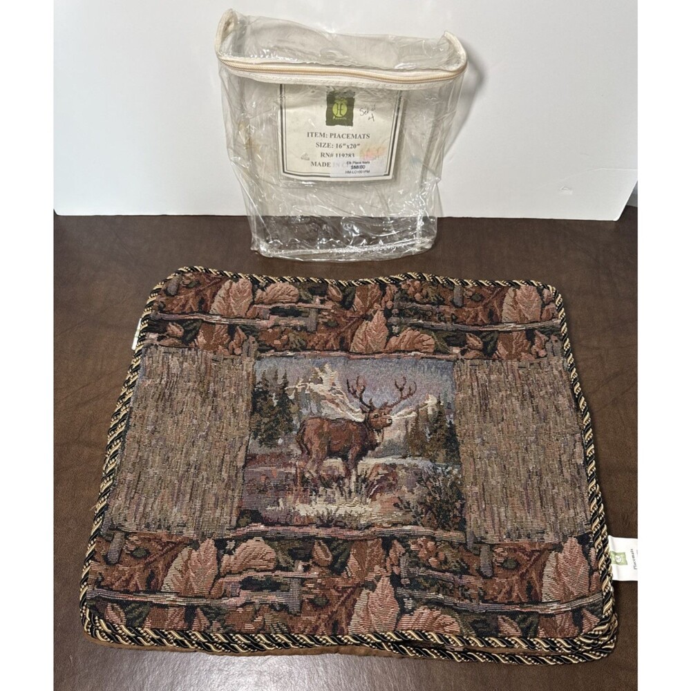 NEW HiEnd Accents Tapestry Moose Placemats Braided Edge Set Of 4 16"x20" Cabin